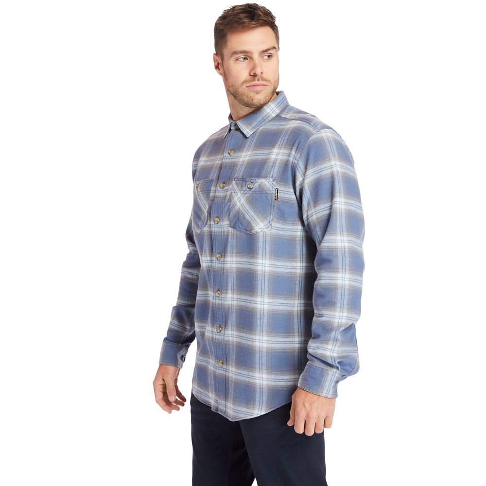 Timberland Πουκαμισα Ανδρικα Μπλε - Pro® Big & Tall Woodfort Flex Flannel Work - Greece 7058324-OG